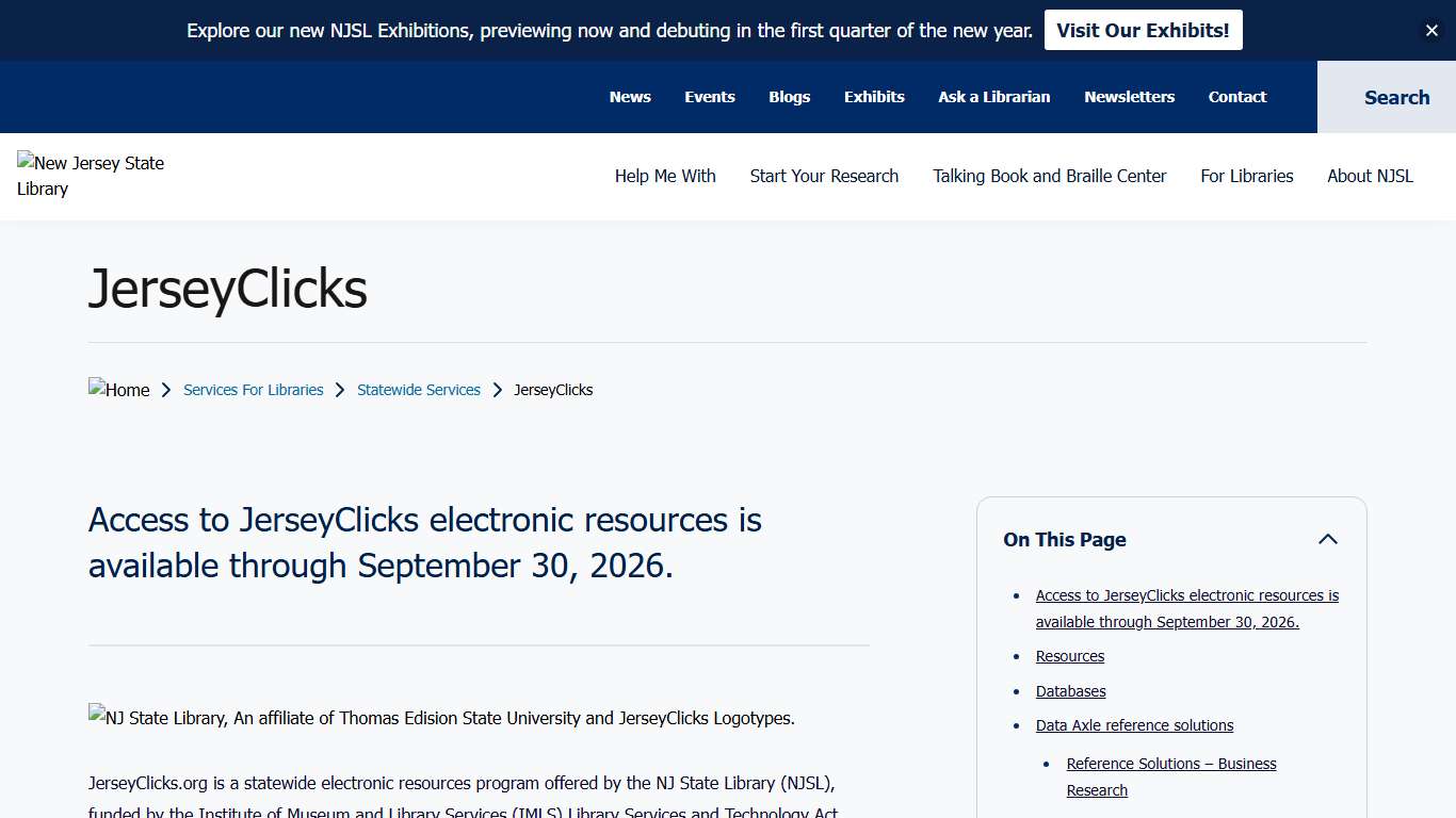 JerseyClicks Statewide Electronic Resources NJ State Library